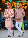 Elegant wedding groom sherwani in pastel colors with traditional turbans for a festive celebration