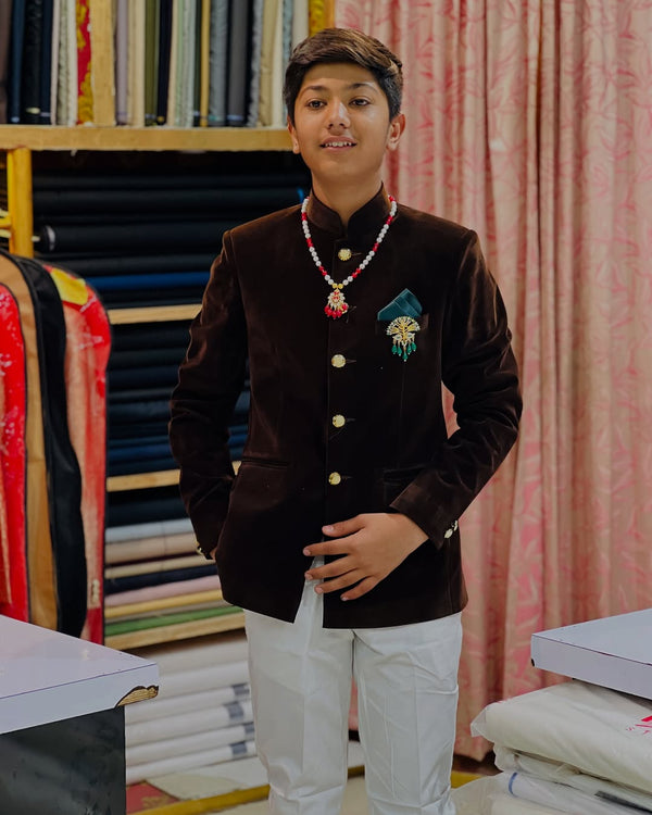 Hard Velvet Coffe Jodhpuri Suit