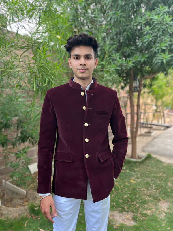 Hard Velvet Coffe Jodhpuri Suit