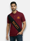 M'TSHIRTS in burgundy cotton; front view showcasing bhati lobo tshirts with bold lettering