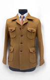 Stylish camel color Jodhpur suit with multiple pockets and a tailored fit for formal occasions