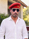 Default coffee color fabric Coffee Beret Cap Solanki Lobo worn by a man in sunglasses