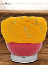 Vibrant yellow cotton safa turban with unique design, perfect for traditional wear and celebrations