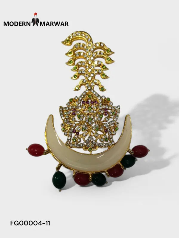 Elegant Modern Marwar designer brooch for wedding attire featuring intricate floral and crescent designs