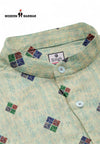 Modern Marwar M Short Kurta in light green featuring a stylish pattern, perfect for designer men's kurtas
