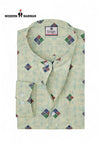 Modern Marwar Designer Men's Kurtas in Light Green with Colorful Diamond Patterns
