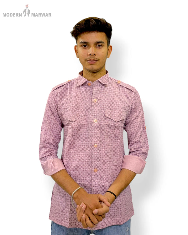 Modern Marwar designer men's shirt in pink with buttoned pockets and stylish collar for casual wear