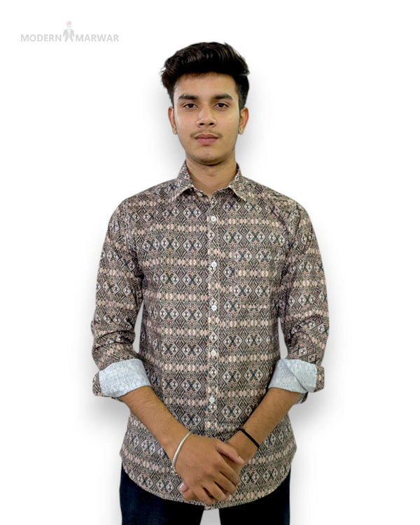 Stylish digital print men's shirt from Modern Marwar with a unique geometric pattern.