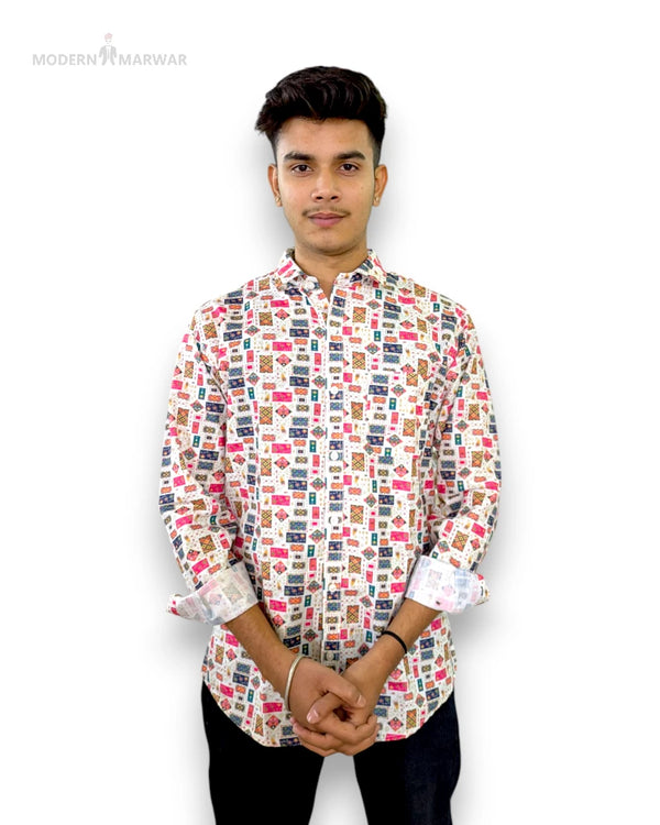 Modern Marwar digital print men's shirt featuring vibrant patterns and a stylish cut