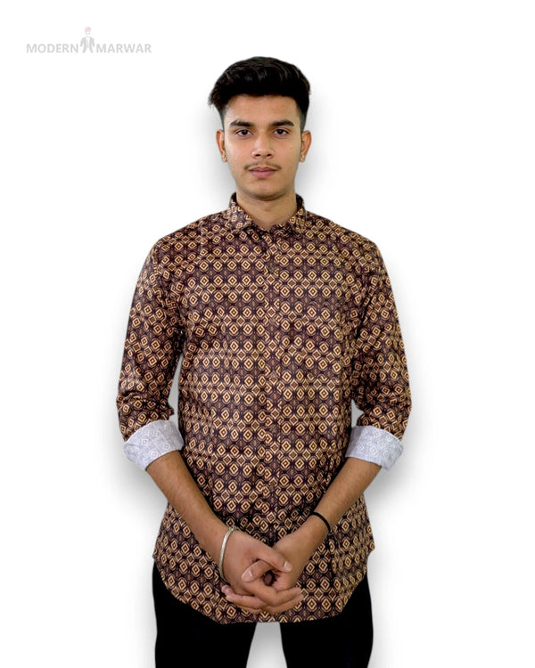 Modern Marwar digital print men's shirt with intricate pattern and full sleeves for stylish casual wear