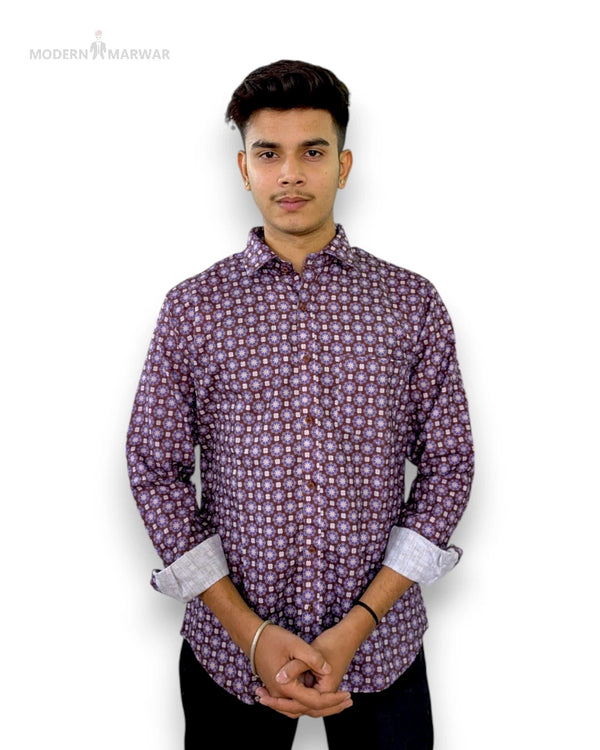 Modern Marwar digital print men's shirt in purple with unique pattern and stylish fit