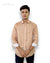 Modern Marwar digital print men's shirt in orange with a stylish pattern and white cuffs