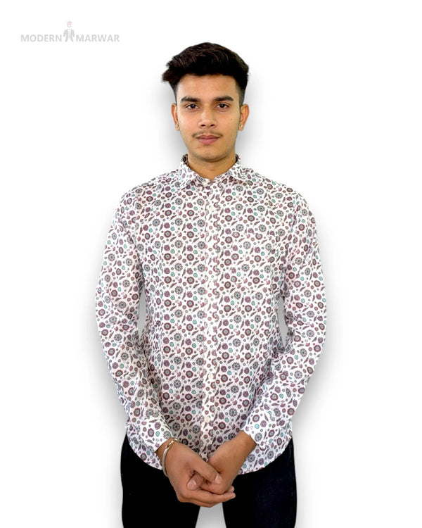 Stylish digital print men's shirt by Modern Marwar with a contemporary floral design