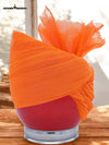 Doriya Zari turban in vibrant orange color, elegantly styled for traditional occasions