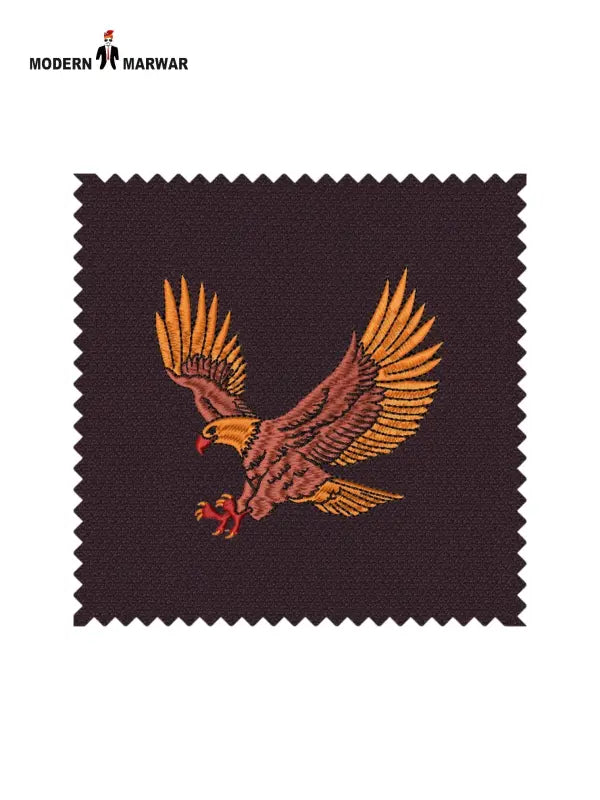 Eagle Logo Jodhpuri Suit Fabric Swatch Featuring Intricate Embroidery Design