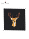 Sample fabric featuring an embroidered deer logo for the embroidered deer logo coat suit