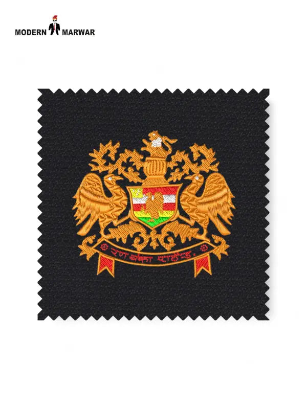 Embroidered logo Jodhpuri with intricate design featuring two golden eagles on a black background