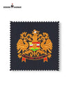 Embroidered logo Jodhpuri design featuring a regal crest on textured fabric