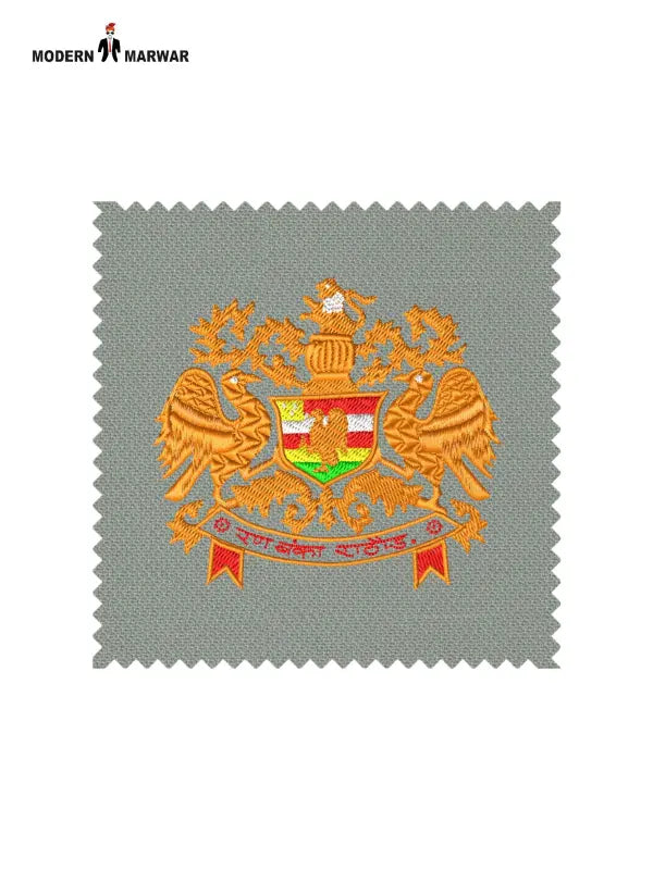 Embroidered logo Jodhpuri design featuring a vibrant crest with detailed embellishments