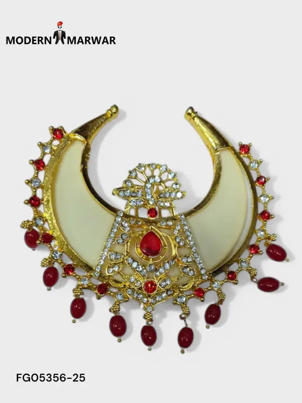 Elegant Modern Marwar ethnic brooch jewelry with intricate designs and vibrant red gemstones