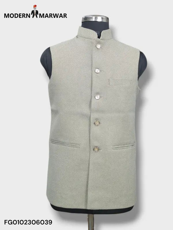 Modern Marwar M Nahru Jacket in Light Gray, a stylish formal koti for men with a tailored fit