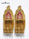 Gold embroidered epaulettes with intricate designs and fringe detailing for traditional outfits
