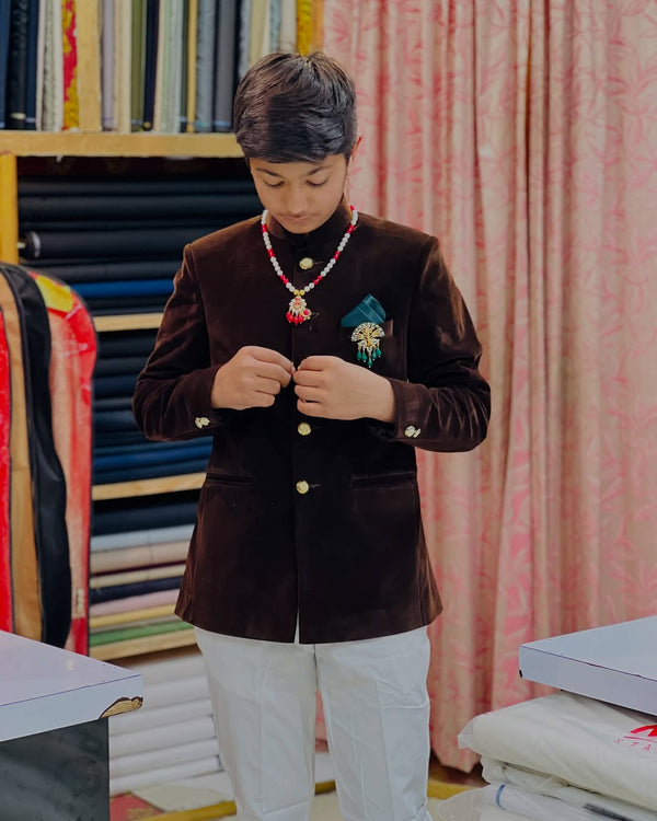 Hard Velvet Coffe Jodhpuri Suit
