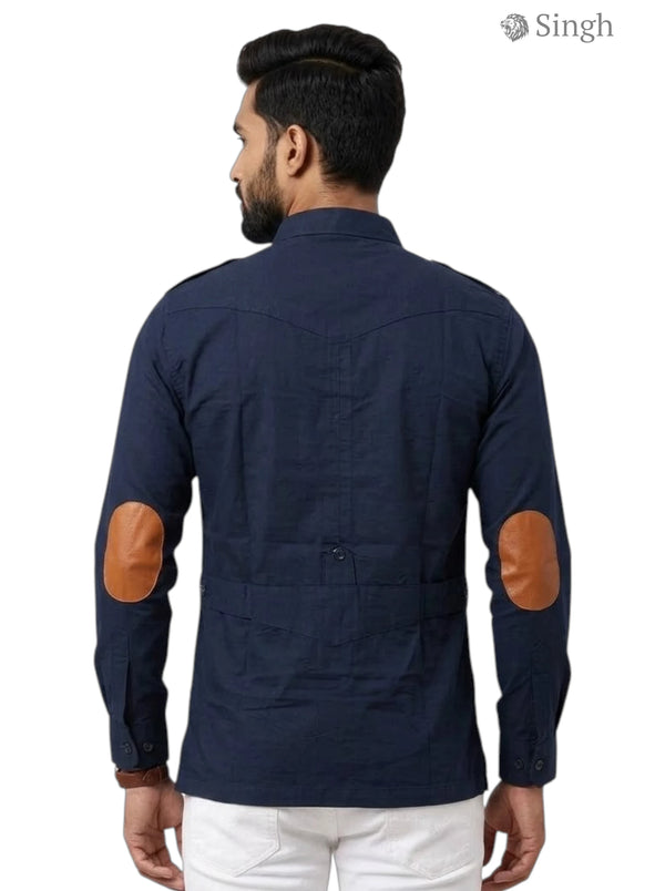 M Hunting Shirt in Navy Blue with Cotton Fabric, Back View, HUNTING SHIRTD-1310-240