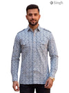 M Hunting Shirts in Blue Camo Fabric, Front View featuring Button Pockets and Stylish Design - HUNTING SHIRTS-1308-159