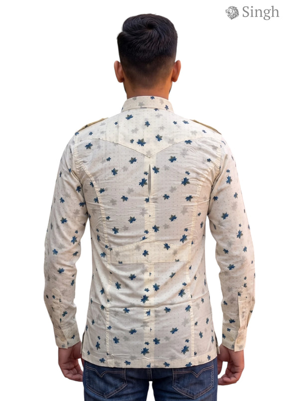 M Hunting Shirts in Beige Cotton with Floral Print - Back View HUNTING SHIRTS-1308-204