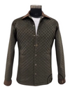 Handcrafted Jodhpuri suit for men in olive green with quilted design and contrast collar