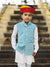 Stylish kids velvet koti in light blue worn by a boy with traditional colorful turban