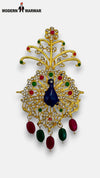 M HAND USE Gold Peacock Brooch with Colorful Stones, KILNGI-3101-32