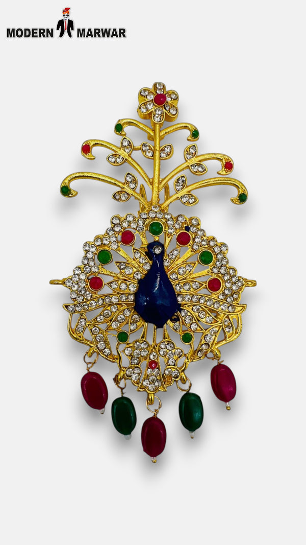 M HAND USE Gold Peacock Brooch with Colorful Stones, KILNGI-3101-32