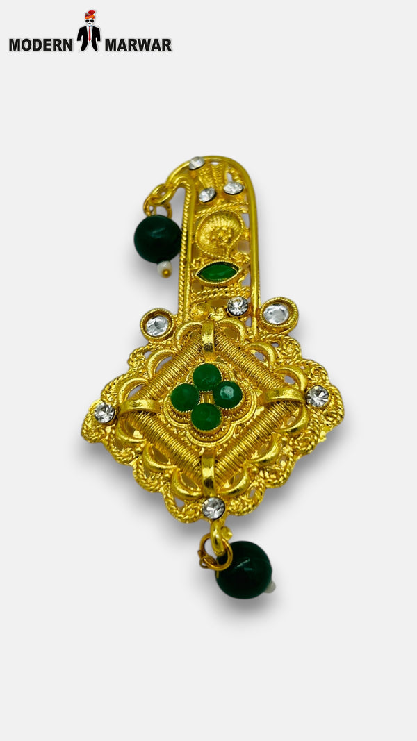 M HAND USE Gold KILNGI-3101-39 with Green Stones and Crystal Accents at an Angle