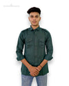 Modern Marwar linen casual shirt men's in dark green with buttoned pockets and long sleeves