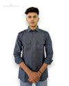 Modern Marwar linen men's shirt in dark gray with button-up front and chest pockets