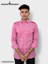 Modern Marwar linen pink men's shirt with button-up design and shoulder epaulets for a stylish look