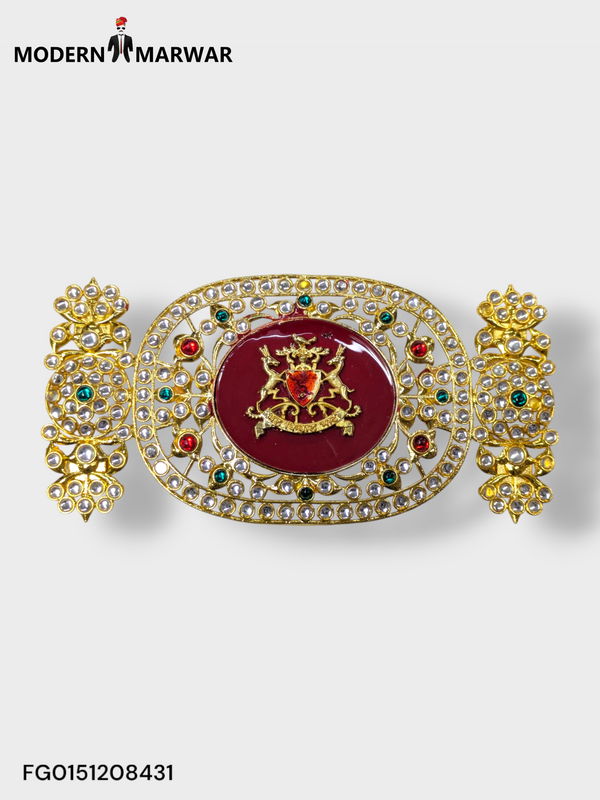Luxury belt clip from Modern Marwar with intricate golden design and colorful stone embellishments