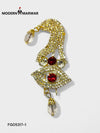 Luxury men's brooch with gold design and red crystals, featuring teardrop accents for a stylish look