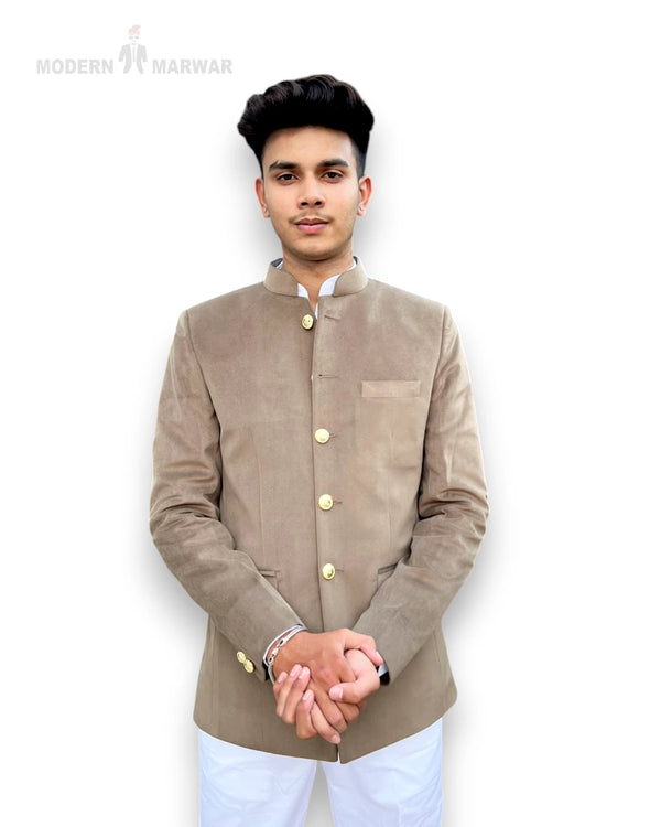 Modern Marwar luxury men's velvet coat in beige with elegant buttons and a stylish cut