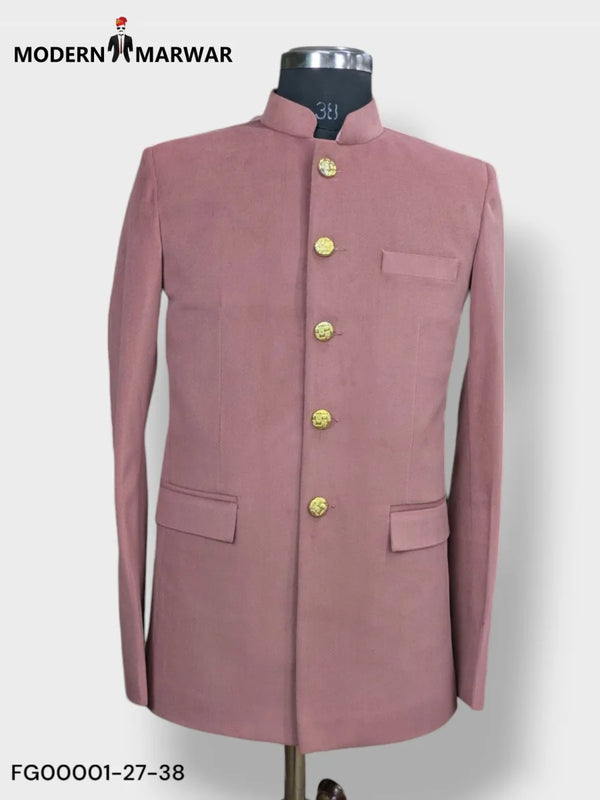 Modern Marwar luxury men's velvet coat in pink with gold buttons and a stylish mandarin collar