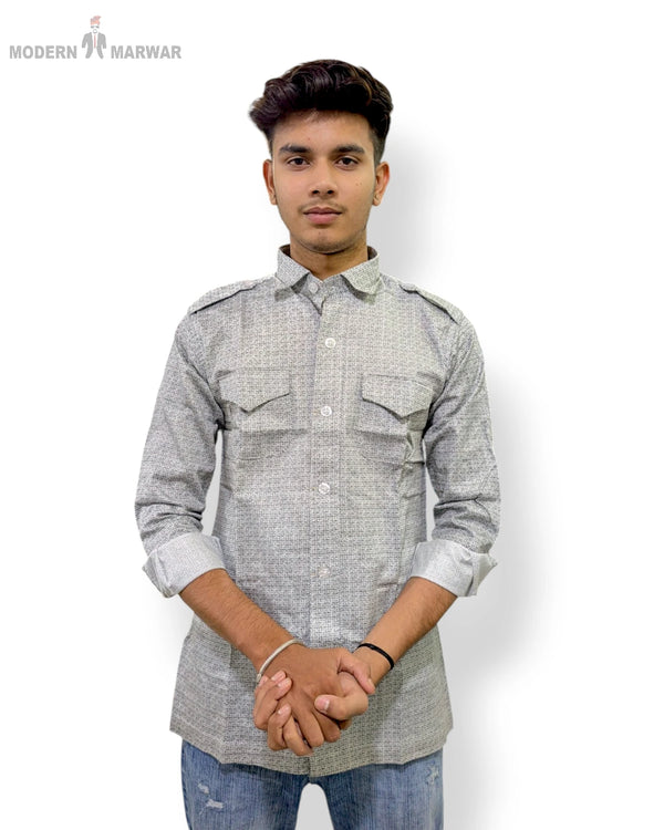 Men's casual shirt from Modern Marwar featuring a button-up design and chest pockets