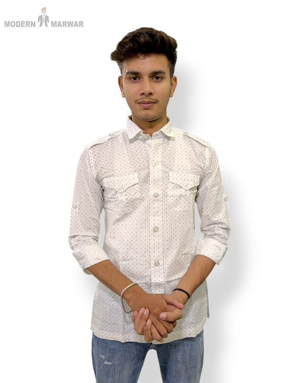 Modern Marwar men's casual shirt in white with button pockets and a stylish design