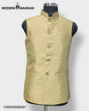 Modern Marwar Men's Ethnic Jacket in Beige with Button Details and Stand-Up Collar