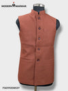 Men's ethnic jacket by Modern Marwar in a stylish red color with a Mandarin collar and button closure