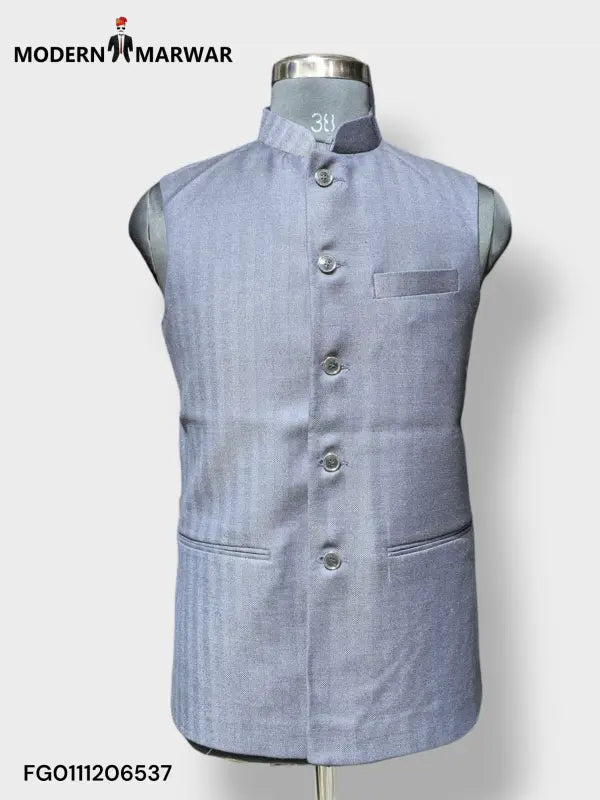 Modern Marwar Men's Ethnic Jacket in grey with a stylish collar and pockets