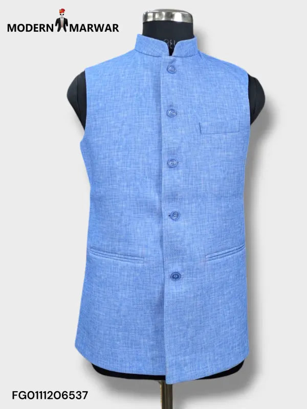 Blue M Nahru Jacket by Modern Marwar for a stylish men's ethnic jacket look