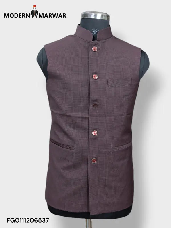 Men's ethnic jacket from Modern Marwar in dark brown with traditional buttons and a stylish collar