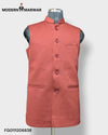Modern Marwar Men's Ethnic Jacket in Coral Color with Front Pockets and Traditional Design